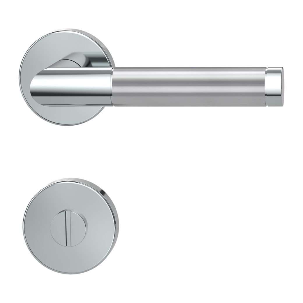 LOREDANA door handle set Clip-on system GK3 round escutcheons Polished-satin stainless steel WC