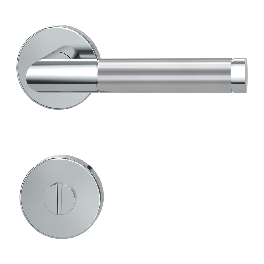 Isolated product image in perfect product view shows the GRIFFWERK rose set LORITA in the version turn and release - brushed steel - clip on technique outside view