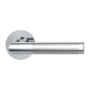 The image shows the Griffwerk door handle set LOREDANA PROF in the version with rose set round smart2lock 2.0 screw on polished/brushed steel