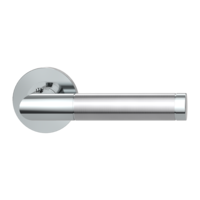 The image shows the Griffwerk door handle set LOREDANA PROF in the version with rose set round smart2lock 2.0 screw on polished/brushed steel