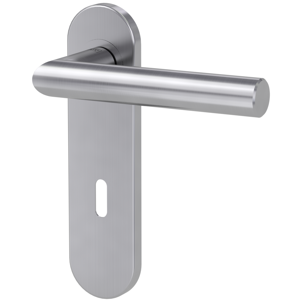 LUCIA PROF door handle set Screw-on system GK4 round short backpl. Satin stainless steel cipher bit