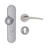 Silhouette product image in perfect product view shows the Griffwerk security combi set TITANO_882 in the version cylinder cover, round, brushed steel, clip on with the door handle MARISA SG