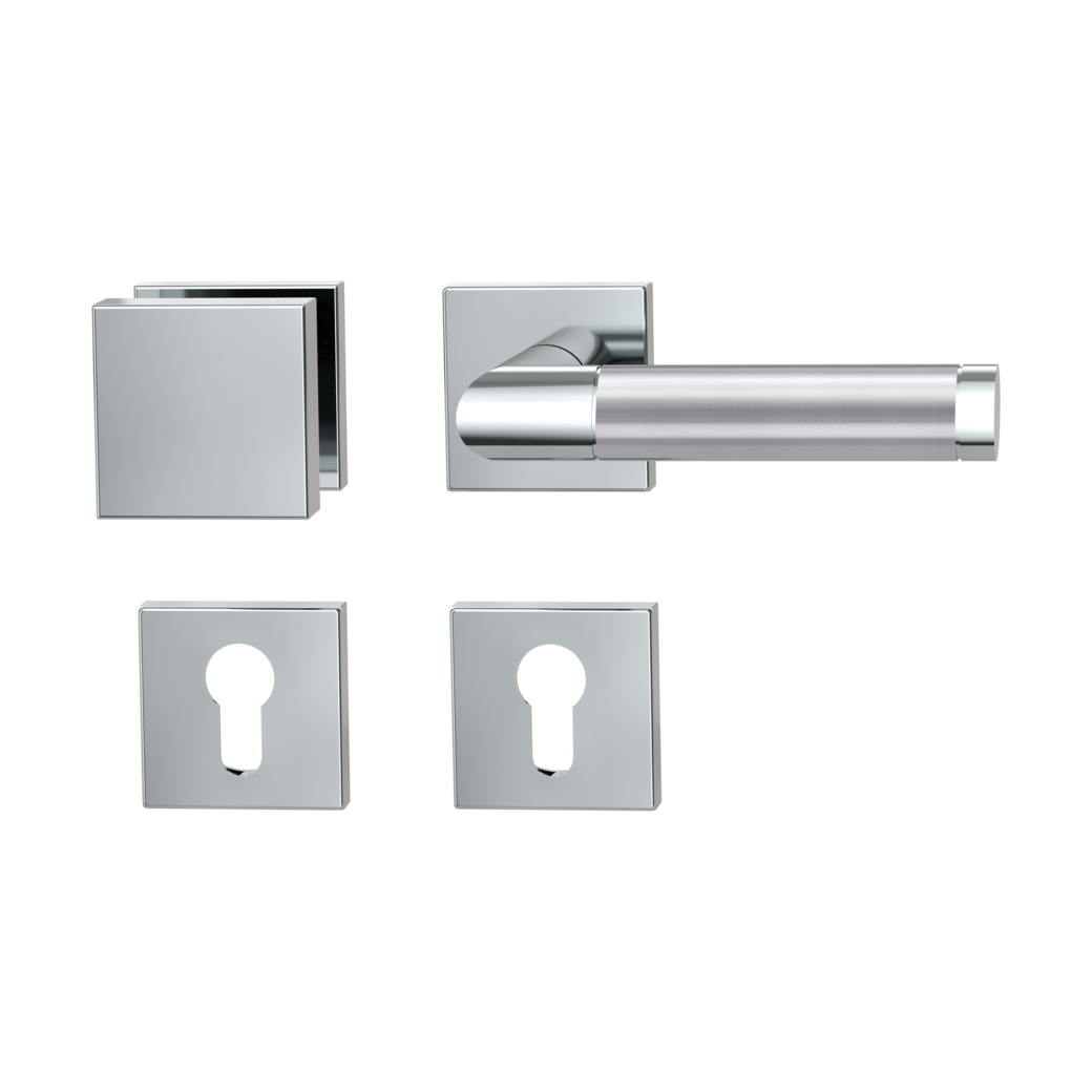 knob handle rose set CHRISTINA QUATTRO clip on cl3 rose set square knob SQUARE polished/brushed steel R