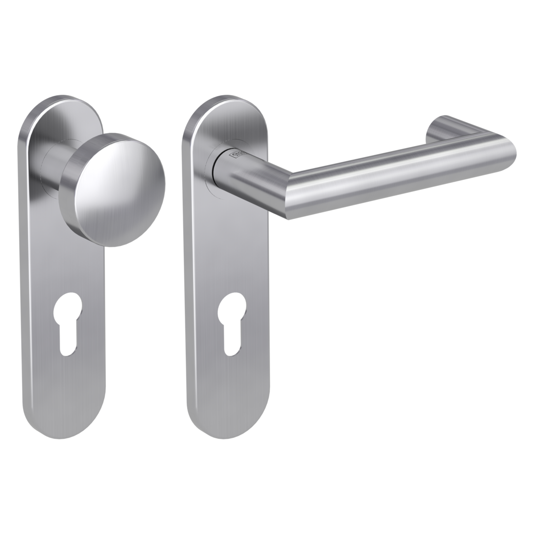 knob handle rose set LUCIA PROF screw on panic short plate round knob R2 38-50mm brushed steel R