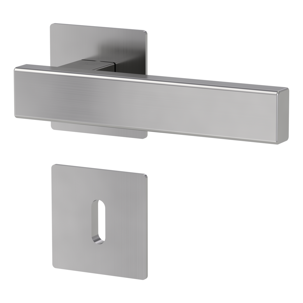 door handle set CUBICO PIATTA S QUATTRO flat rose rose set square mortice lock brushed steel