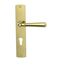 Isolated product image in perfect product view shows the GRIFFWERK long plate set FABIO in the version euro profile - brass look - deco screw