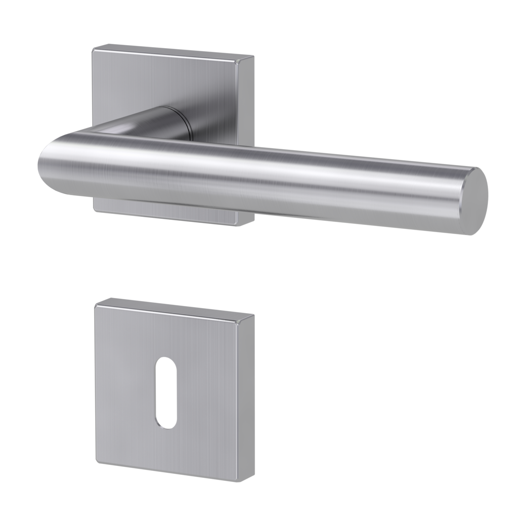 LUCIA SQUARE door handle set Clip-on sys.GK3 straight-edged escut. Satin stainless steel cipher bit