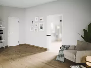 Whole apartment equipped with fittings in cashmere grey With our range you can equip your whole living room with handles in your desired colour.