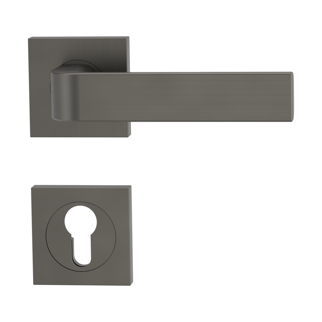 GRAPH door handle set Screw-on sys.GK4 straight-edged escut. Profile cylinder cashmere grey