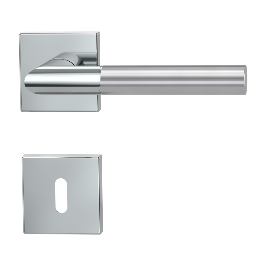 Isolated product image in perfect product view shows the GRIFFWERK rose set square ARICA QUATTRO in the version mortice lock - polished/brushed steel - clip on technique