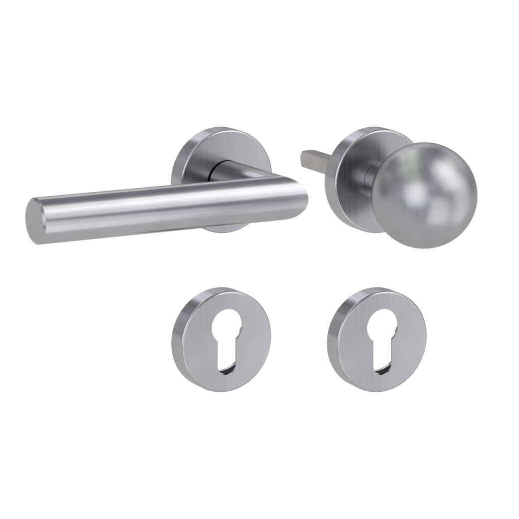 knob handle rose set LUCIA clip on FP rose set round knob R4 38-50mm brushed steel L