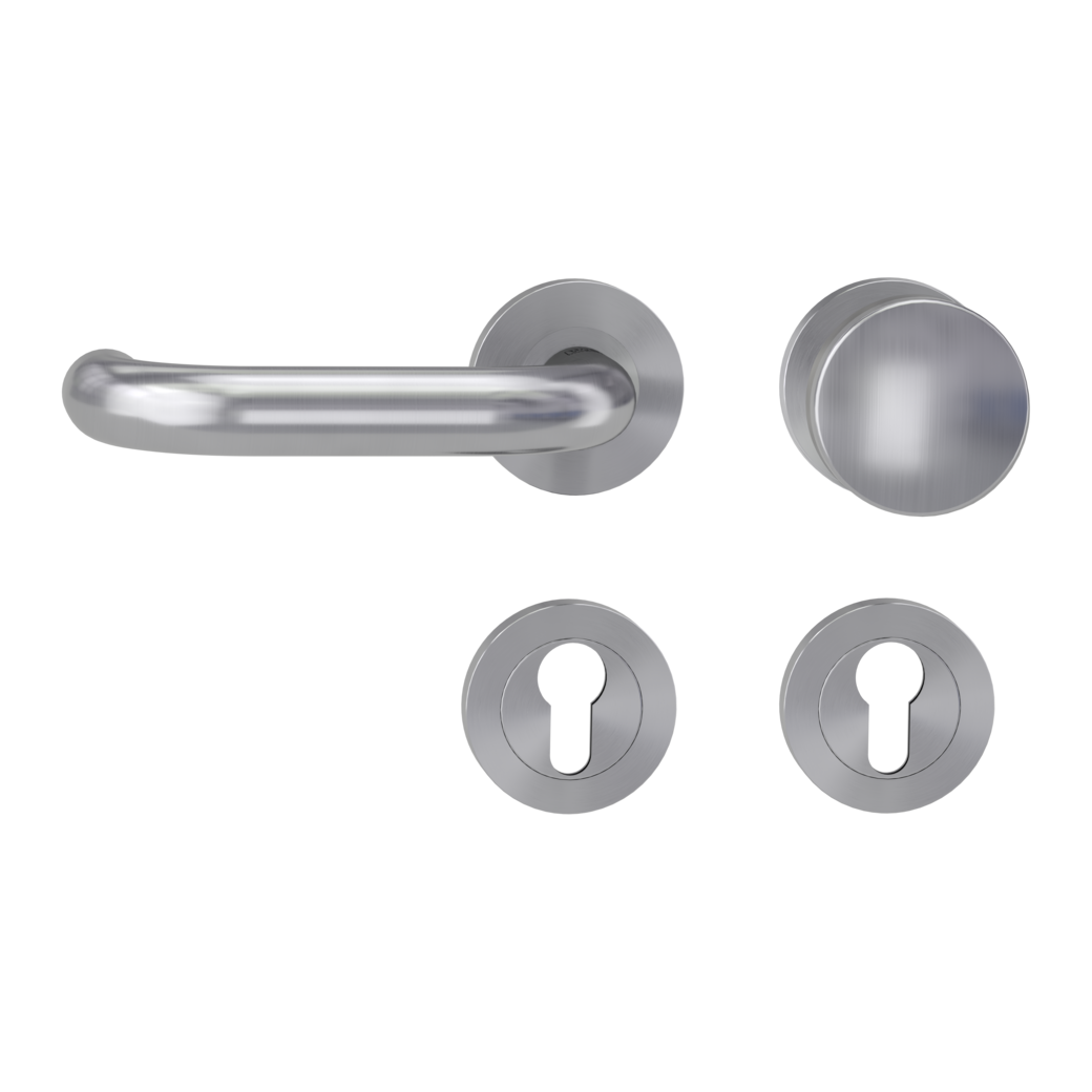 knob handle rose set ALESSIA PROF screw on cl3 rose set round knob R2 brushed steel L