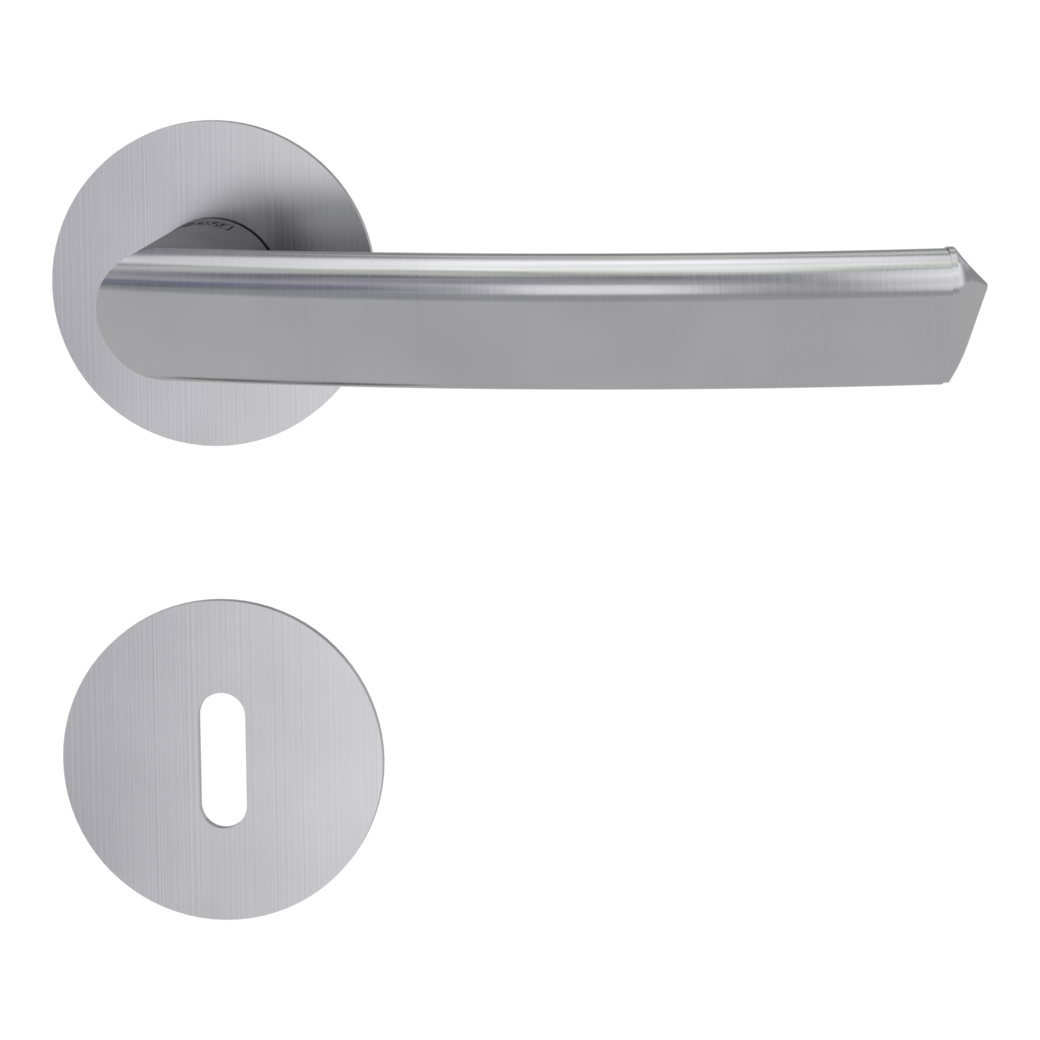 CRYSTAL PIATTA S door handle set Flat escutcheons round Satin stainless steel cipher bit