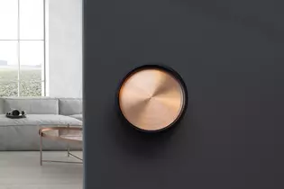 Griffwerk PLANEO handle shell in graphite black with copper inlay Living room with handle PLANEO in graphite black with copper inlay on black door