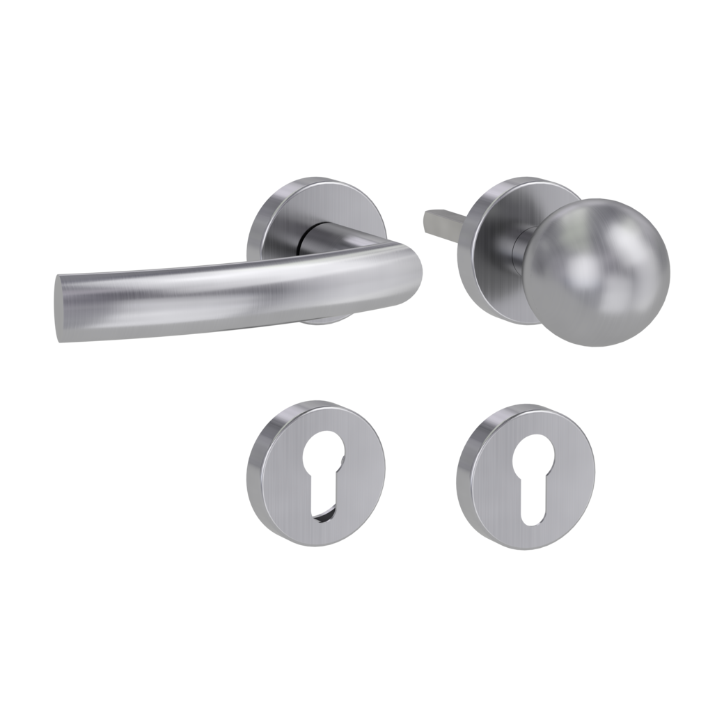 LORITA alternate set Clip-on system GK3 round escutcheons Knob R4 satin stainless steel L