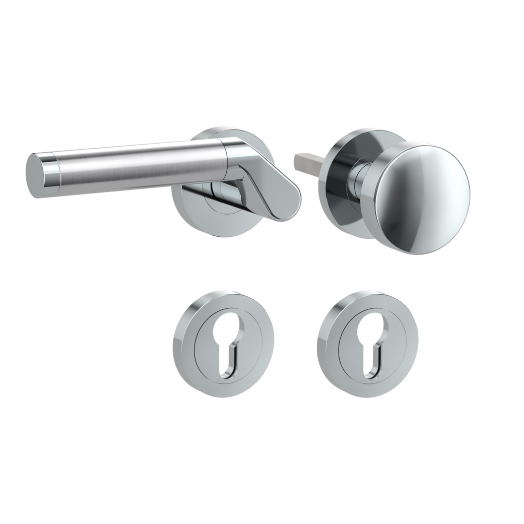 knob handle rose set CORINNA screw on cl4 rose set round knob R2 chrome/brushed steel L