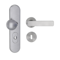 Silhouette product image in perfect product view shows the Griffwerk security combi set TITANO_882 in the version cylinder cover, round, brushed steel, clip on with the door handle MINIMAL MODERN