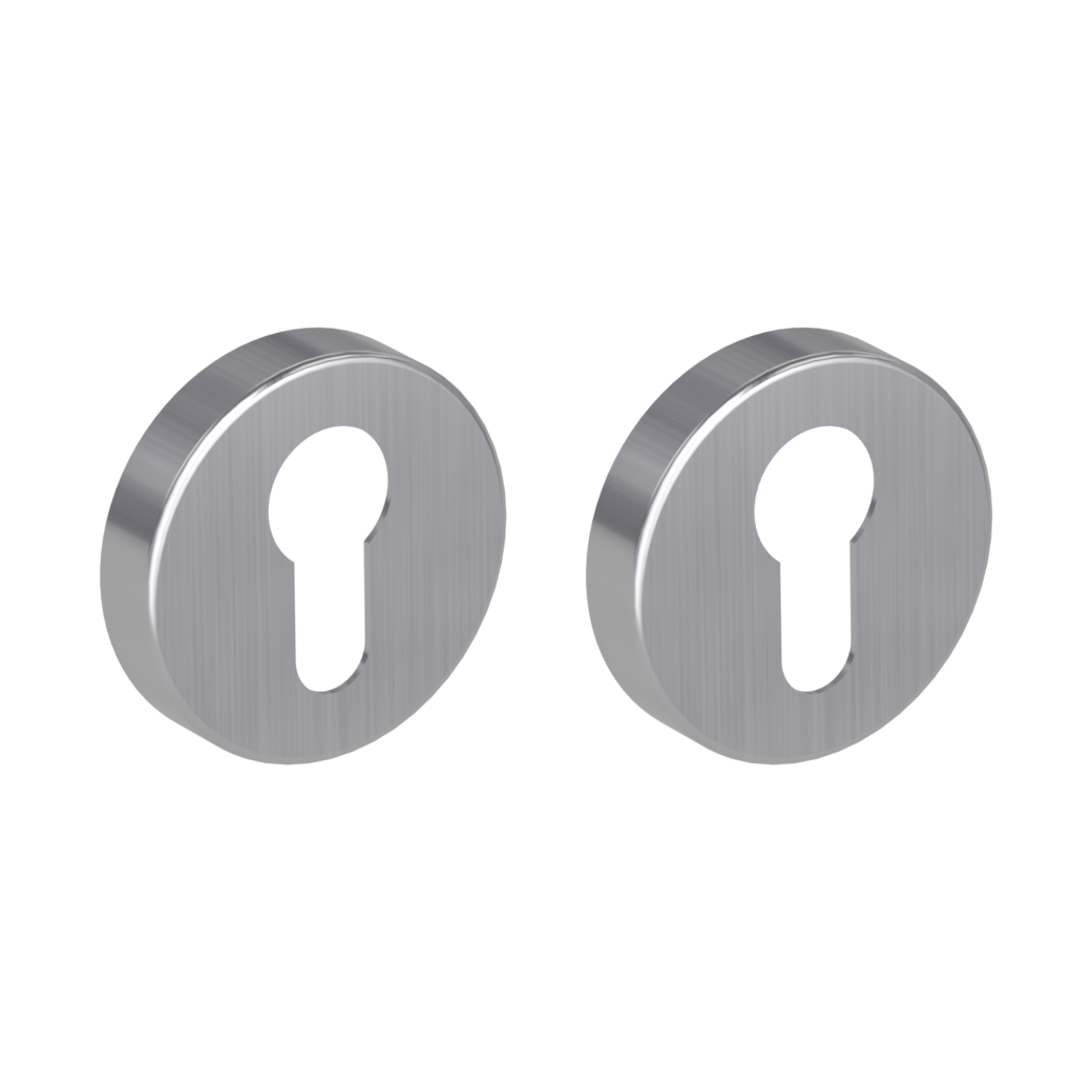 Pair of escutcheons round profile cylinder Clip-on system satin stainless steel