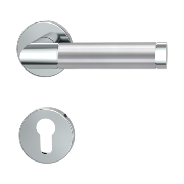 Isolated product image in perfect product view shows the GRIFFWERK rose set CHRISTINA in the version euro profile - polished/brushed steel - clip on technique