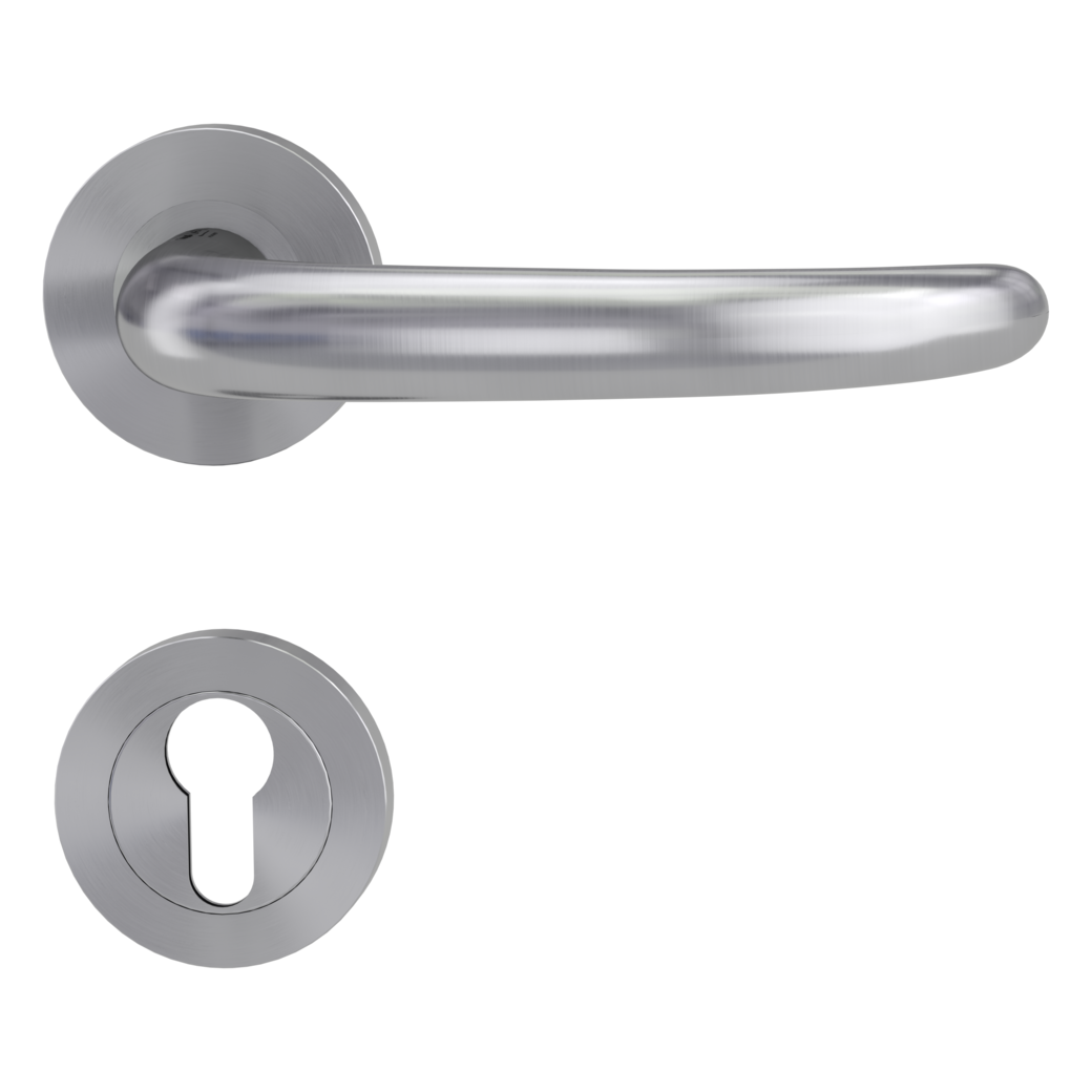 ULMER GRIFF PROF door handle set Screw-on system panic round escutcheons Satin stainless steel profile cylinder