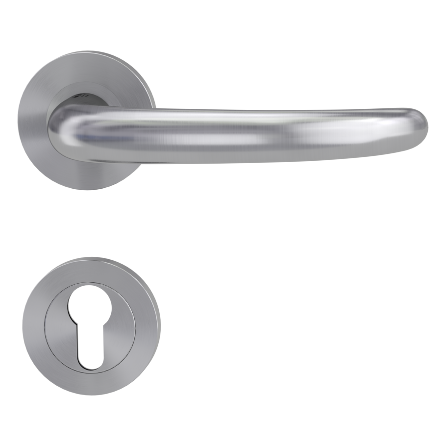 door handle set ULMER GRIFF PROF screw on panic rose set round euro profile brushed steel