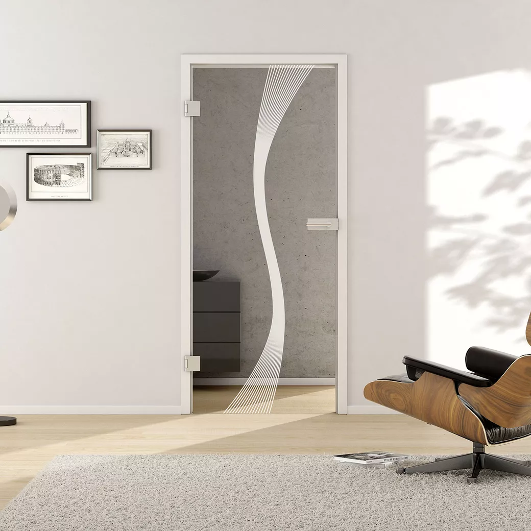 Glasdrehtür DECO 583 ESG PURE WHITE klar 709x2097x8mm Studio/Office DIN L