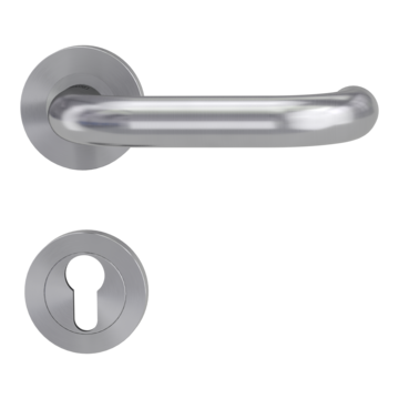 Isolated product image in perfect product view shows the GRIFFWERK rose set ALESSIA PROF in the version euro profile - brushed steel - screw on technique
