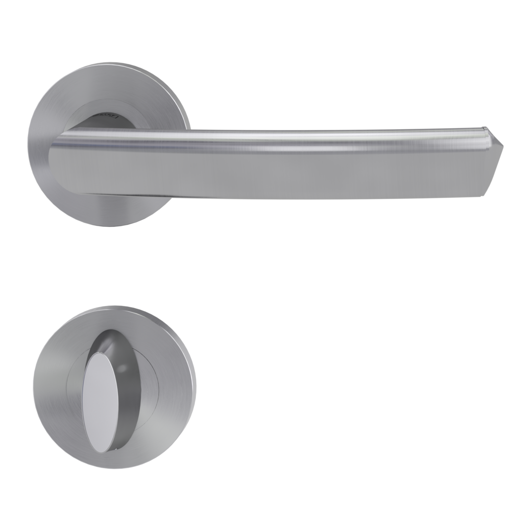 CRYSTAL door handle set Screw-on system GK3 round escutcheons WC satin stainless steel