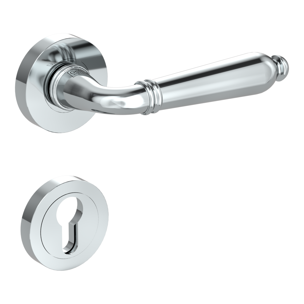 CAROLA door handle set Screw-on system GK4 round escutcheons Profile cylinder chrome