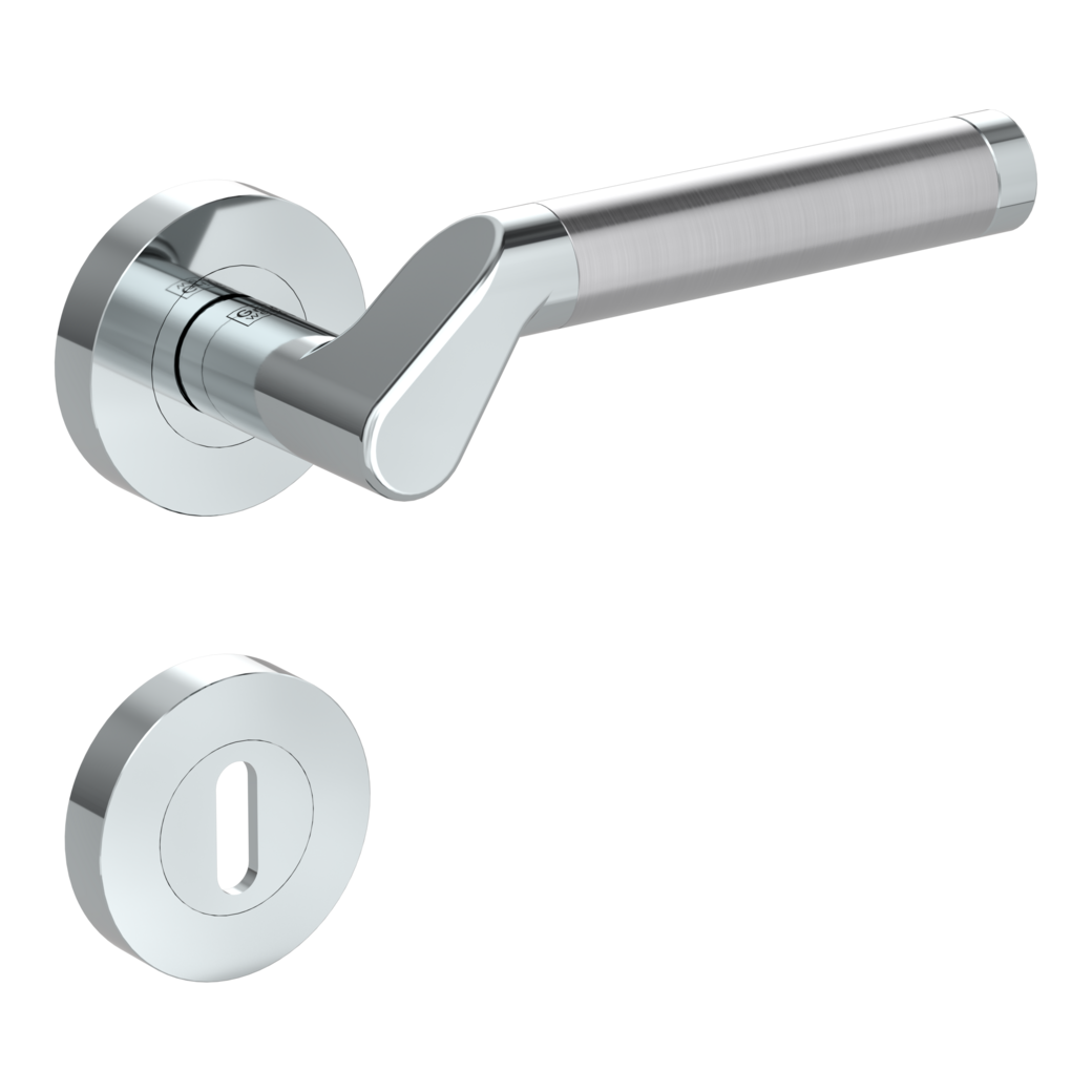 door handle set CORINNA screw on cl4 rose set round mortice lock chrome/brushed steel