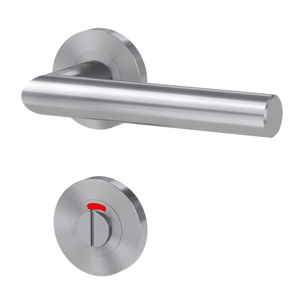 door handle set LUCIA PROF screw on cl3 rose set round wc red/white brushed steel