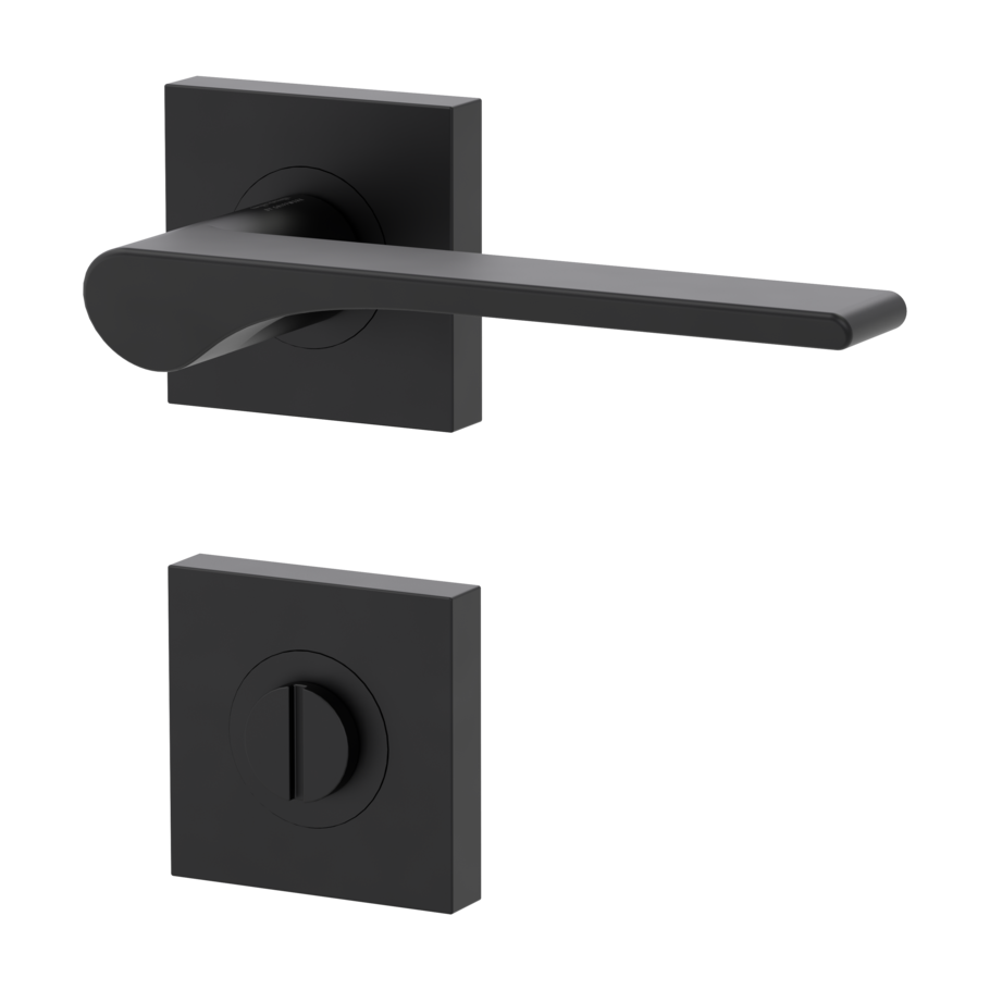 Isolated product image in the left-turned angle shows the GRIFFWERK rose set square LEAF LIGHT in the version turn and release - graphite black - screw on technique outside view