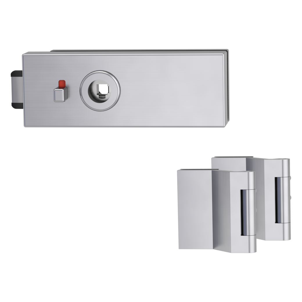 glass door lock set PURISTO S smart2lock silent 3-part hinges brushed steel