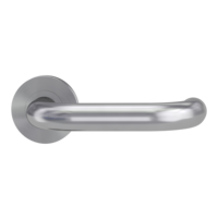The image shows the Griffwerk door handle set ALESSIA PROF in the version with rose set round unlockable screw on brushed steel