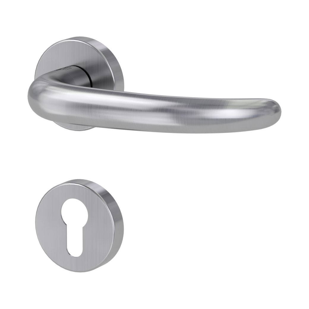 door handle set ULMER GRIFF clip on FP rose set round euro profile brushed steel