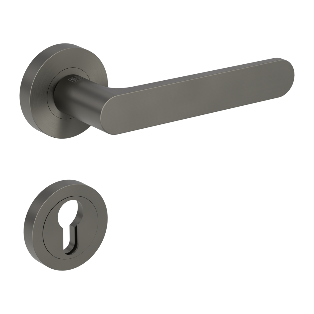 AVUS door handle set Screw-on system GK4 round escutcheons Profile cylinder cashmere grey
