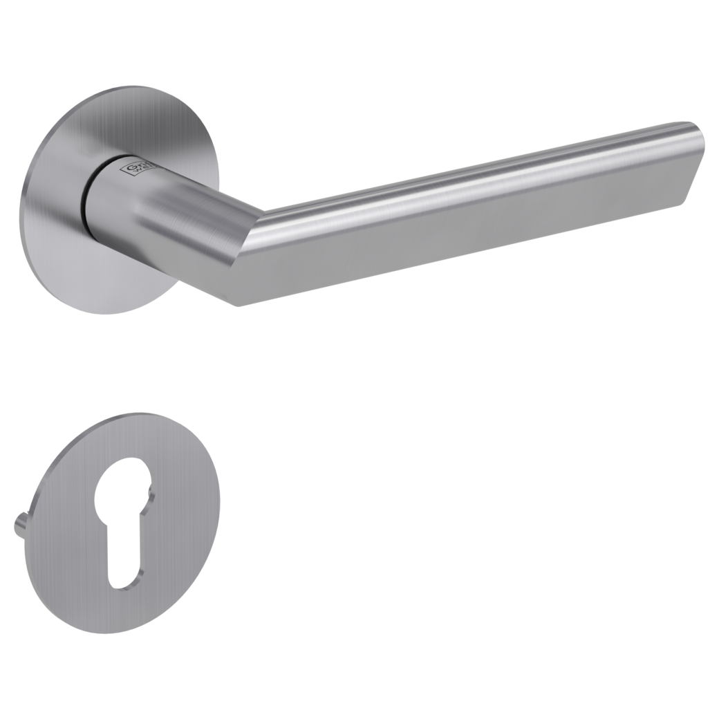 TRI 134 door handle set Flat escutcheons round Satin stainless steel profile cylinder