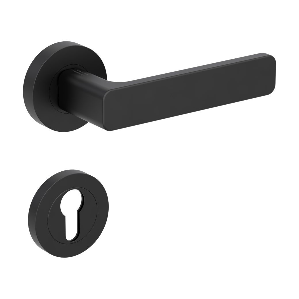 MINIMAL MODERN door handle set Screw-on system GK4 round escutcheons Profile cylinder graphite black