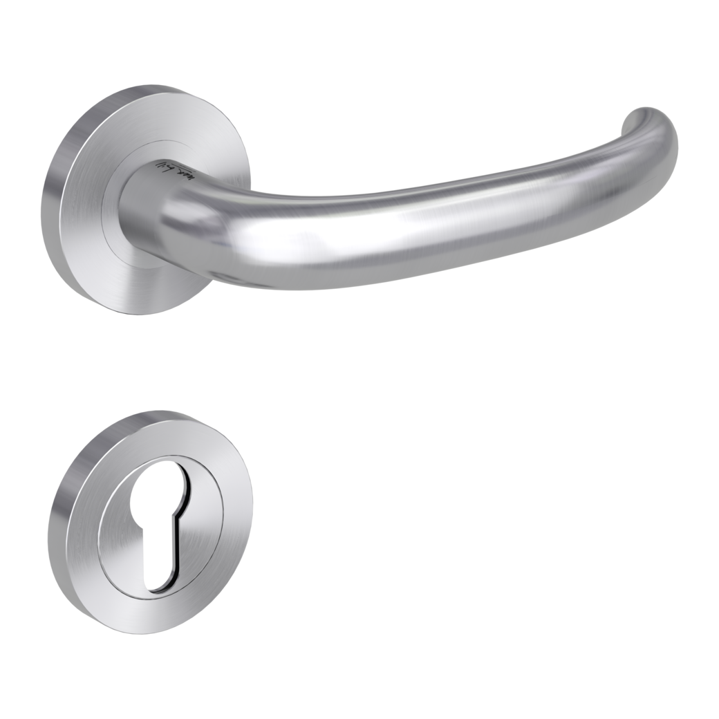 ULMER GRIFF PROF door handle set Screw-on system FS round escutcheons Satin stainless steel profile cylinder