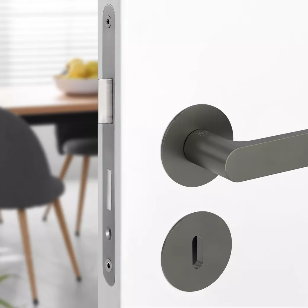 AVUS PIATTA S door handle set Flat escutcheons round Cipher bit cashmere grey