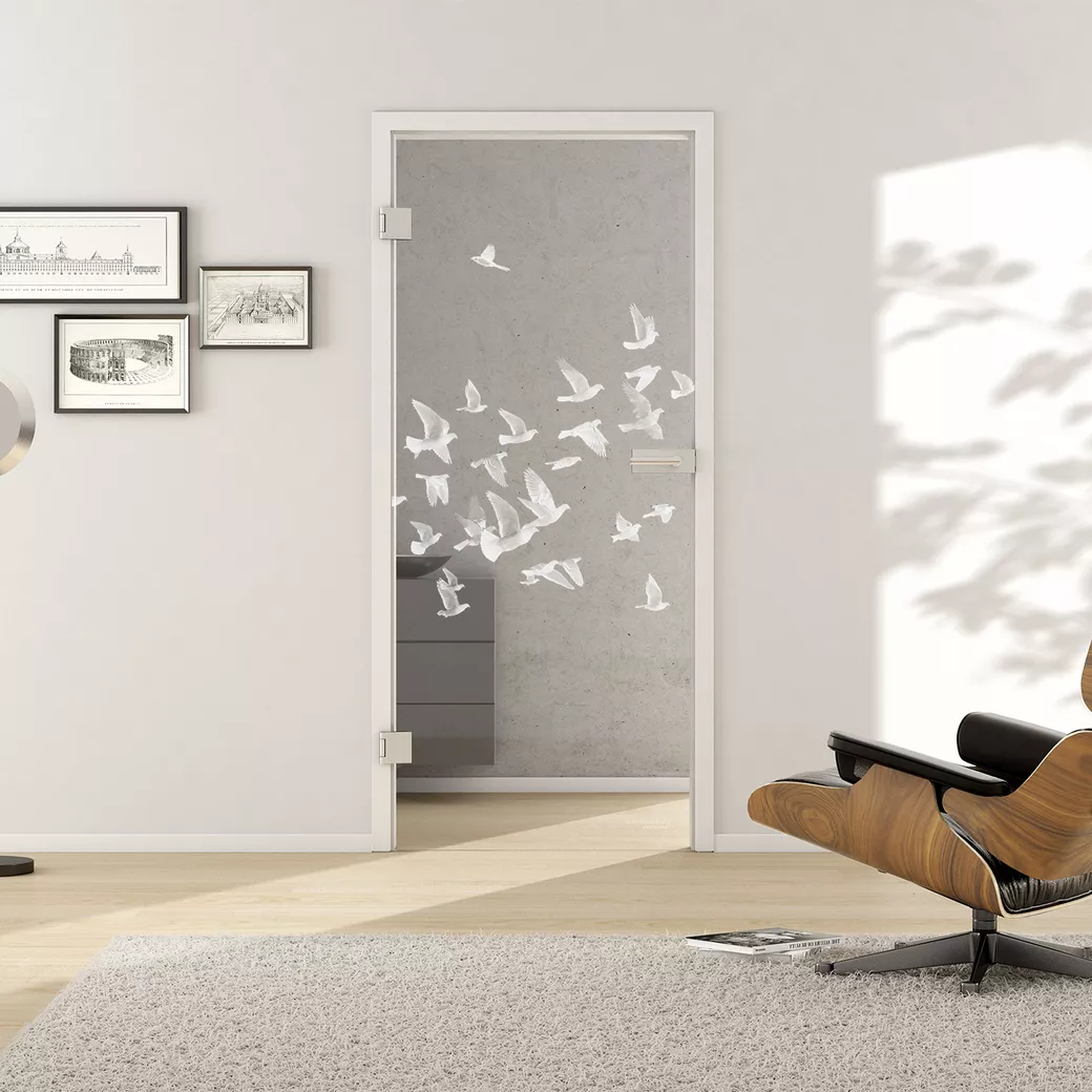 Glasdrehtür BIRDS&BIRD 695 ESG PURE WHITE klar 921x2013x8mm Studio/Office Ö-Norm L