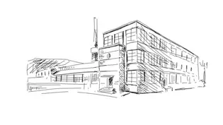 L'illustration montre l'esquisse de l'usine Fagus