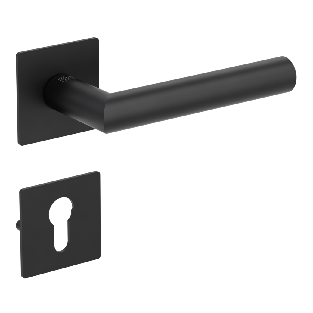 LUCIA PIATTA S QUATTRO door handle set Flat escutcheons straight-edged Profile cylinder graphite black