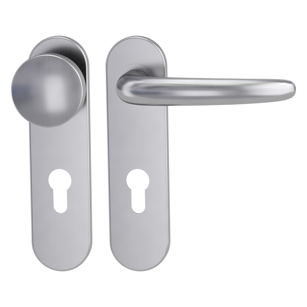 knob handle rose set ULMER GRIFF PROF screw on cl4 short plate round Knopf R2 brushed steel R