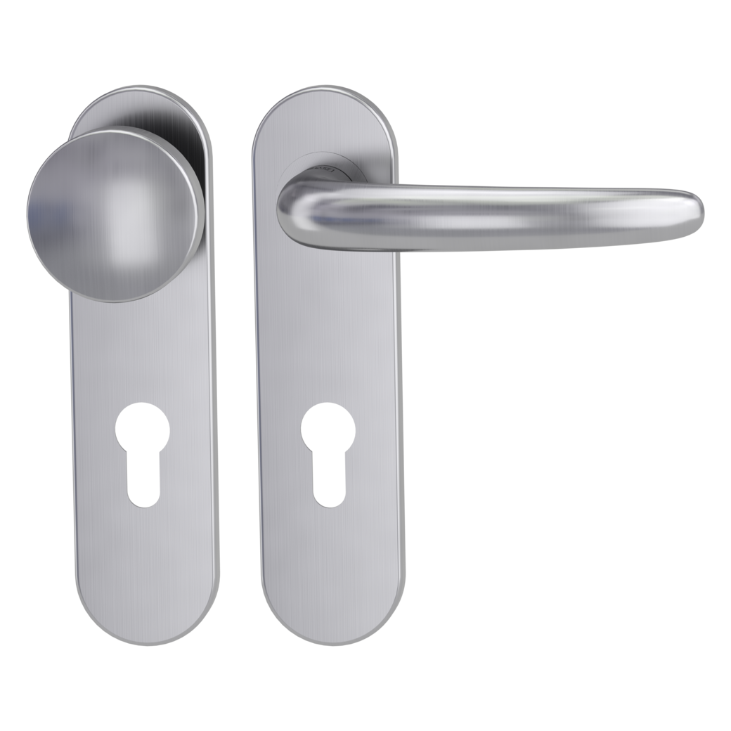 knob handle rose set ULMER GRIFF PROF screw on cl4 short plate round knob R2 brushed steel R