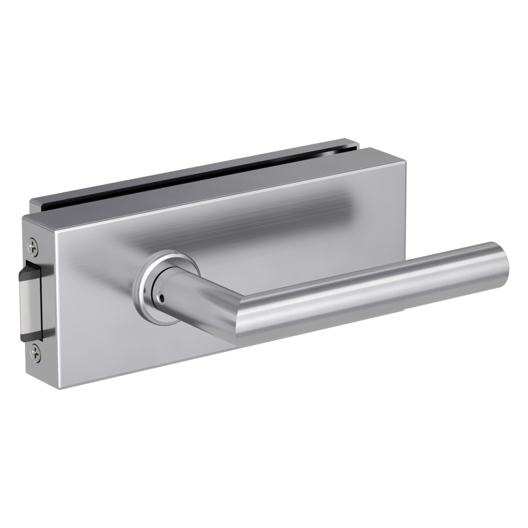 glass door lock set FABRICO unlockable silent 3-part hinges L-FORM brushed steel look