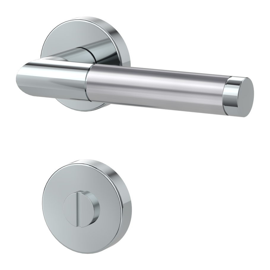 Isolated product image in the left-turned angle shows the GRIFFWERK rose set LOREDANA in the version turn and release - polished/brushed steel - clip on technique outside view