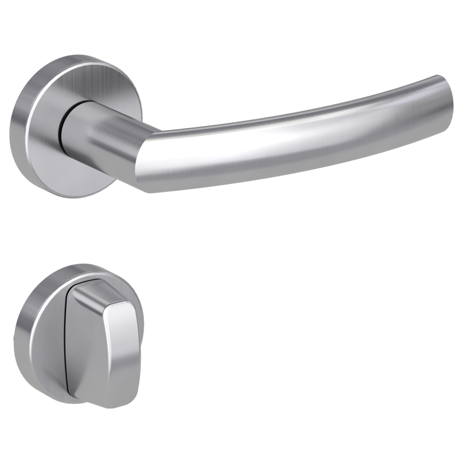 Isolated product image in the right-turned angle shows the GRIFFWERK rose set LORITA in the version turn and release - brushed steel - clip on technique inside view 