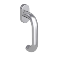 Silhouette product image in perfect product view shows the Griffwerk window handle ALESSIA in the version unlockable, brushed steel