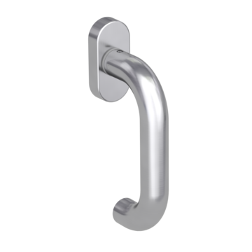 Silhouette product image in perfect product view shows the Griffwerk window handle ALESSIA in the version unlockable, brushed steel